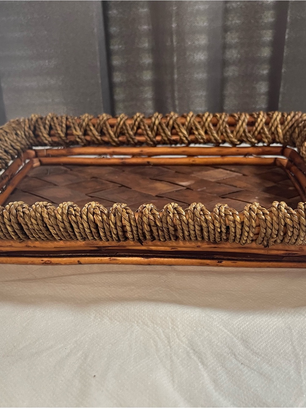 Woven Natural Rattan Serving Tray in Brown
